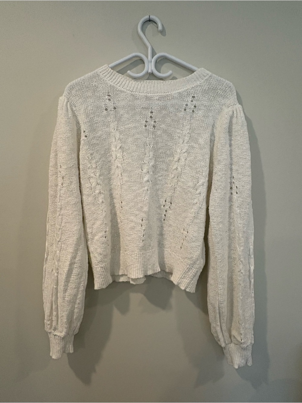 Gentle Fawn Cream Cable Knit Puff Sleeve Crewneck Sweater – XL